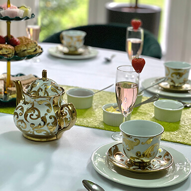 Afternoon tea and champagne with strawberries, served in the beautiful Debden House