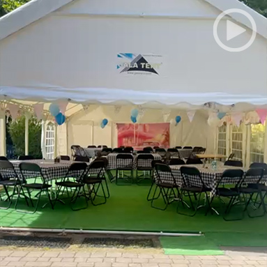 Marquee party in the grounds at Debden House campsite in Epping Forest